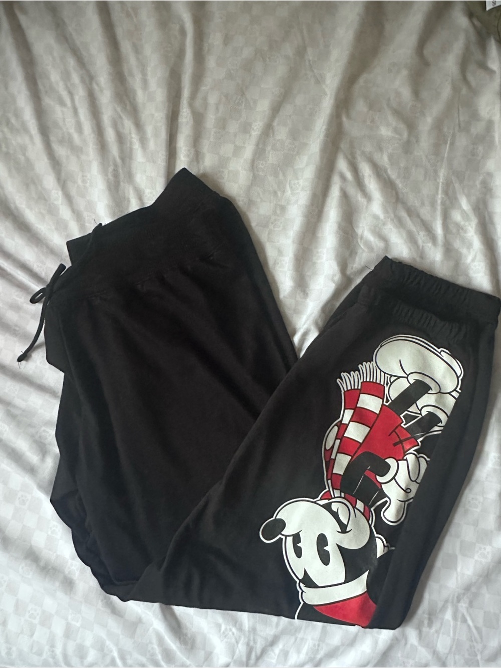 Disney Black Jogger Pants with Santa Mickey
